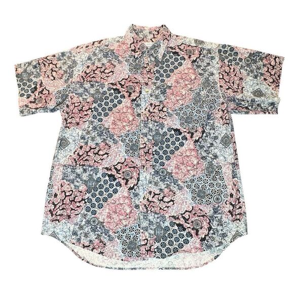 Marc Daniels Sz L 100% Cotton Shirt Button Down Short Sleeve Crazy Pattern 0963 - Picture 1 of 12